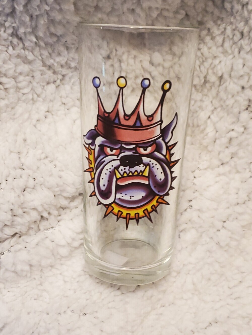 Ed Hardy by Christian Audigier Drinking Glass Bull Dog & Crown 12 oz Vtg Mug